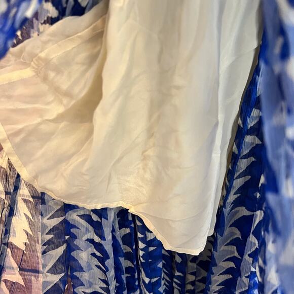 Chanel 100% Silk Chiffon Midi Dress EU 36 US 4 Small Sleeveless Blue White - Picture 7 of 13